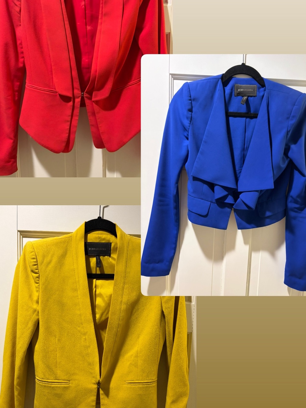 Lot of 3 BCBGMaxAZRIA Yellow, Red, Blue Blazers, Size XXS